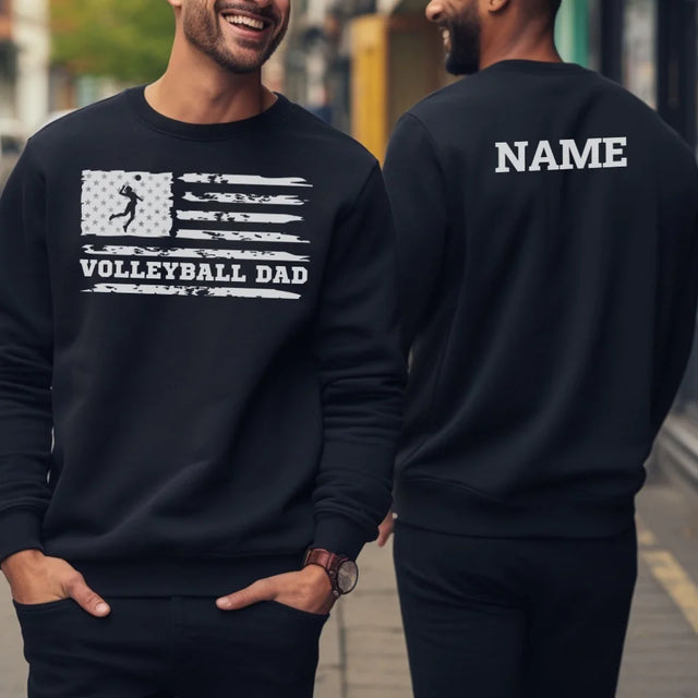 Volleyball Dad Horizontal Flag With Volleyball Player Name on a Sweatshirt with a White Graphic