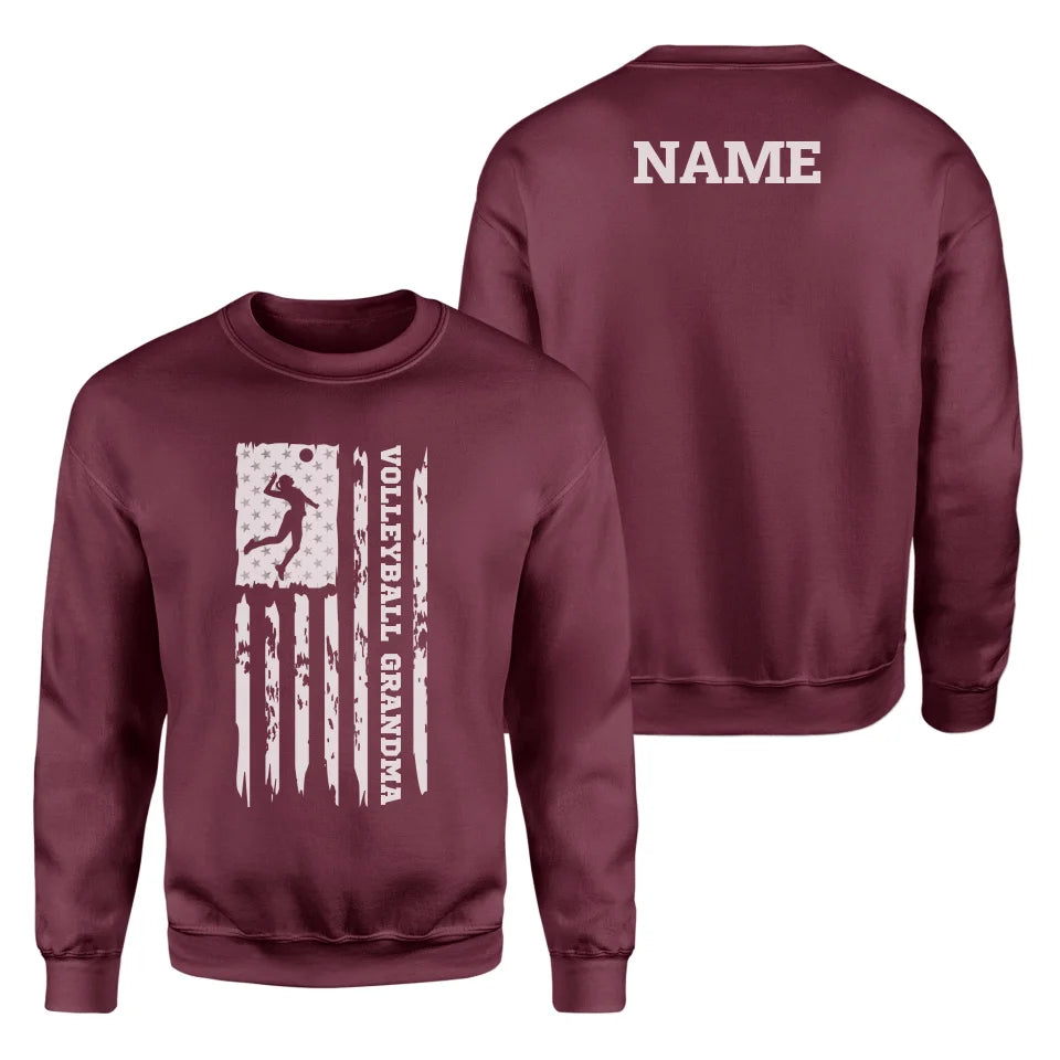 Volleyball Grandma Vertical Flag With Volleyball Player Name on a Sweatshirt with a White Graphic