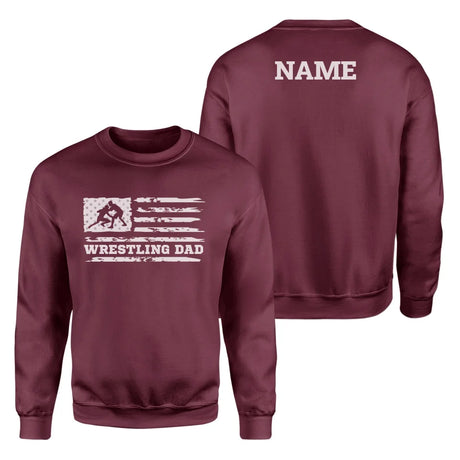 Wrestling Dad Horizontal Flag With Wrestler Name on a Sweatshirt with a White Graphic