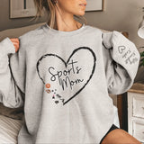 Custom Sports Mom With Names On Sleeve on a Sweatshirt