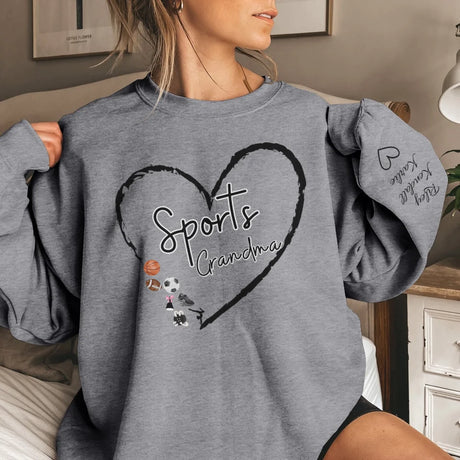 Custom Sports Grandma With Names On Sleeve on a Sweatshirt