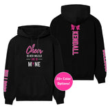 Cheer Is Her World, She Is Mine With Cheerleader Name And Custom Sleeve on a Hoodie