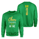 Cheer Is Her World, She Is Mine With Cheerleader Name on a Sweatshirt