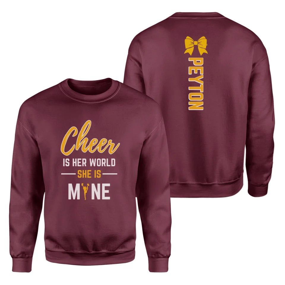 Cheer Is Her World, She Is Mine With Cheerleader Name on a Sweatshirt