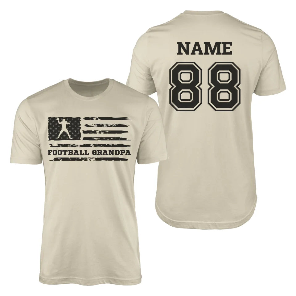 Football Grandpa Horizontal Flag With Football Player Name on a Men's T-Shirt with a Black Graphic