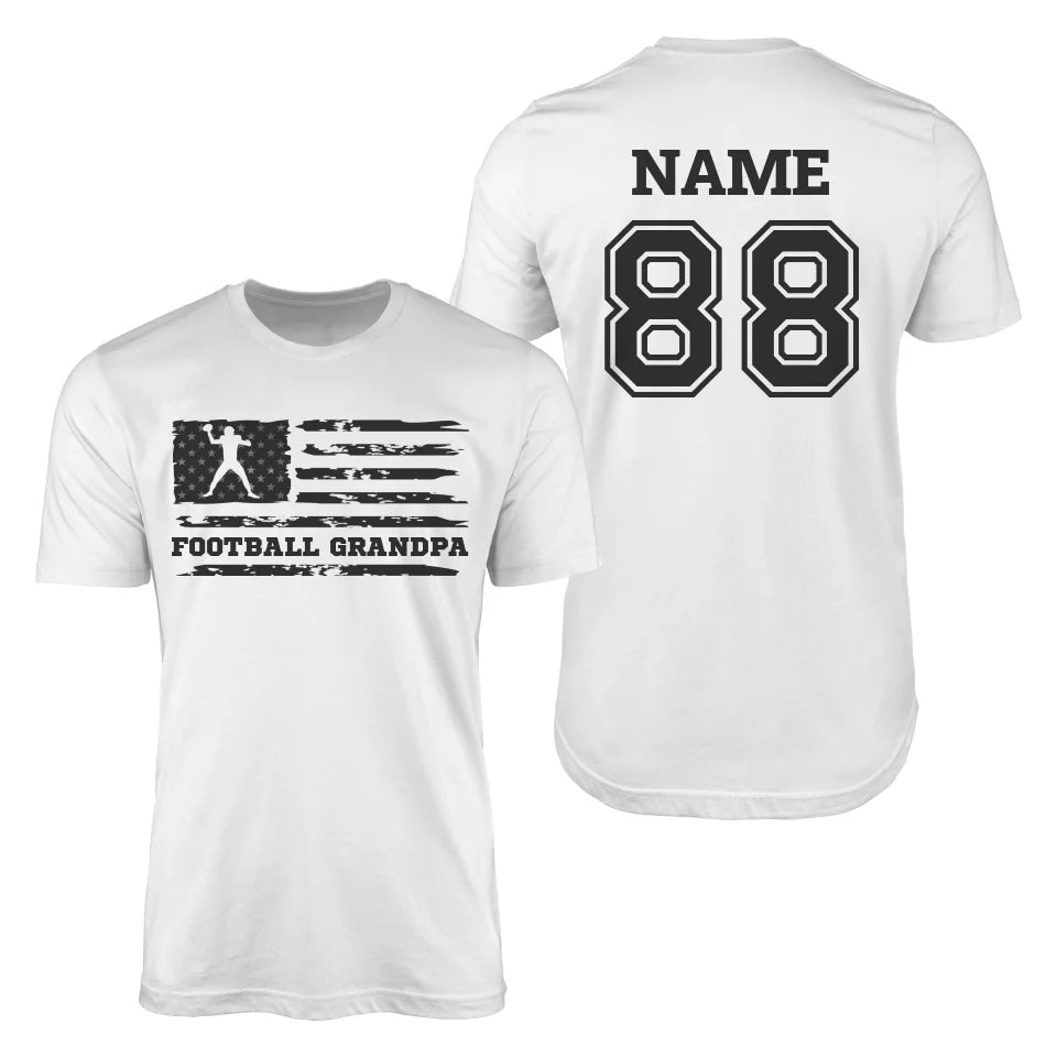 Football Grandpa Horizontal Flag With Football Player Name on a Men's T-Shirt with a Black Graphic