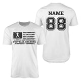 Football Grandpa Horizontal Flag With Football Player Name on a Men's T-Shirt with a Black Graphic