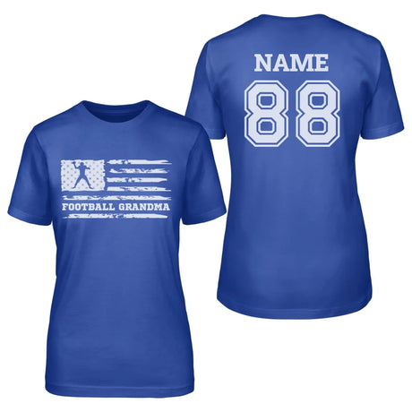 Football Grandma Horizontal Flag With Football Player Name on a Unisex T-Shirt with a White Graphic