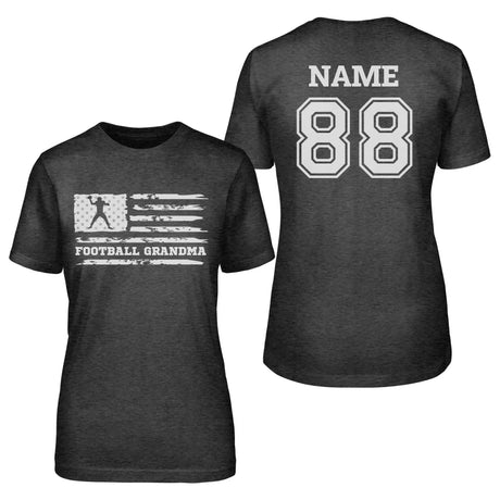 Football Grandma Horizontal Flag With Football Player Name on a Unisex T-Shirt with a White Graphic