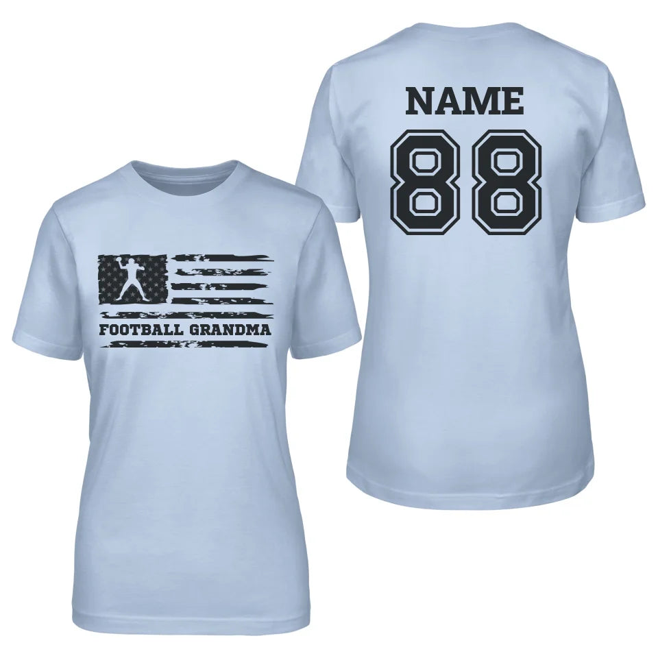 Football Grandma Horizontal Flag With Football Player Name on a Unisex T-Shirt with a Black Graphic