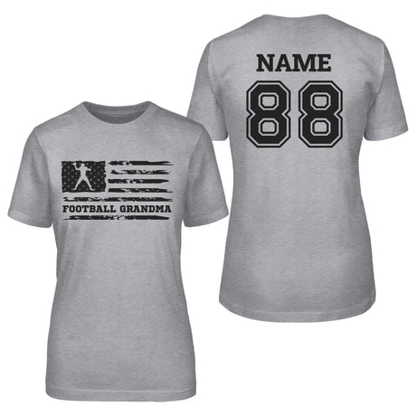 Football Grandma Horizontal Flag With Football Player Name on a Unisex T-Shirt with a Black Graphic