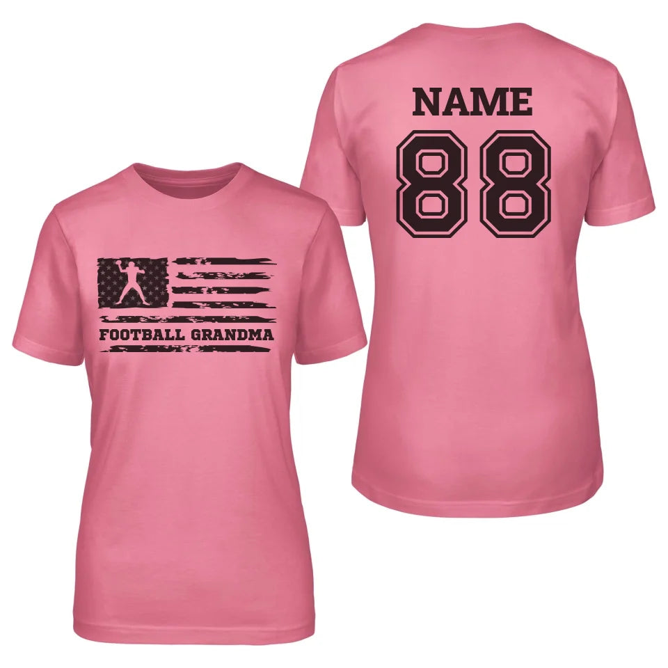 Football Grandma Horizontal Flag With Football Player Name on a Unisex T-Shirt with a Black Graphic