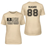 Football Grandma Horizontal Flag With Football Player Name on a Unisex T-Shirt with a Black Graphic