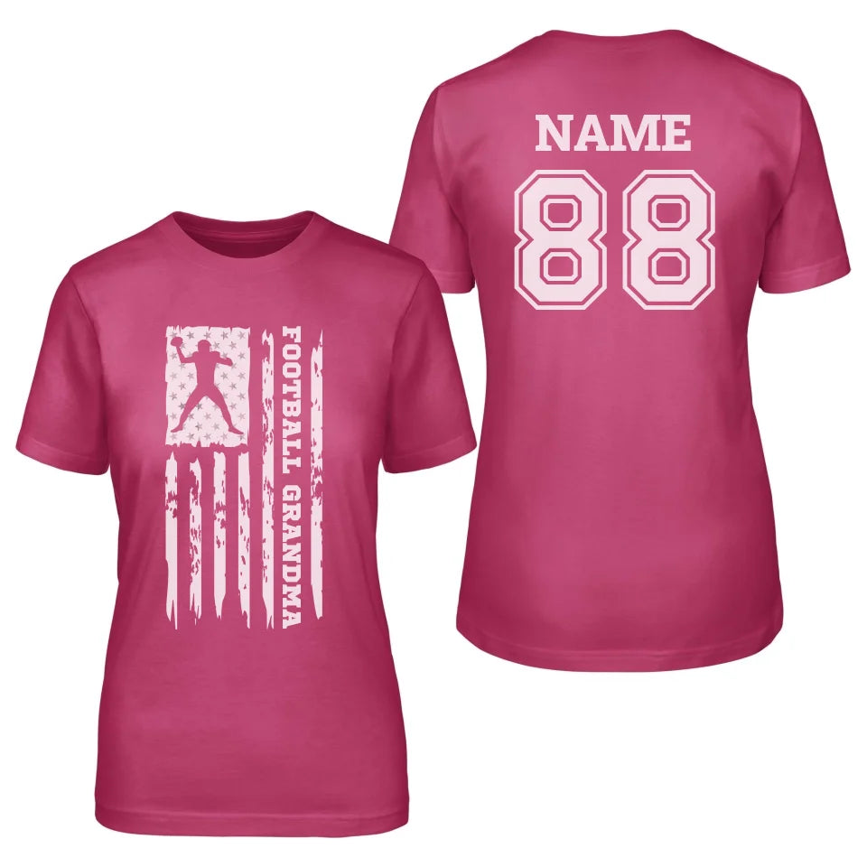 Football Grandma Vertical Flag With Football Player Name on a Unisex T-Shirt with a White Graphic