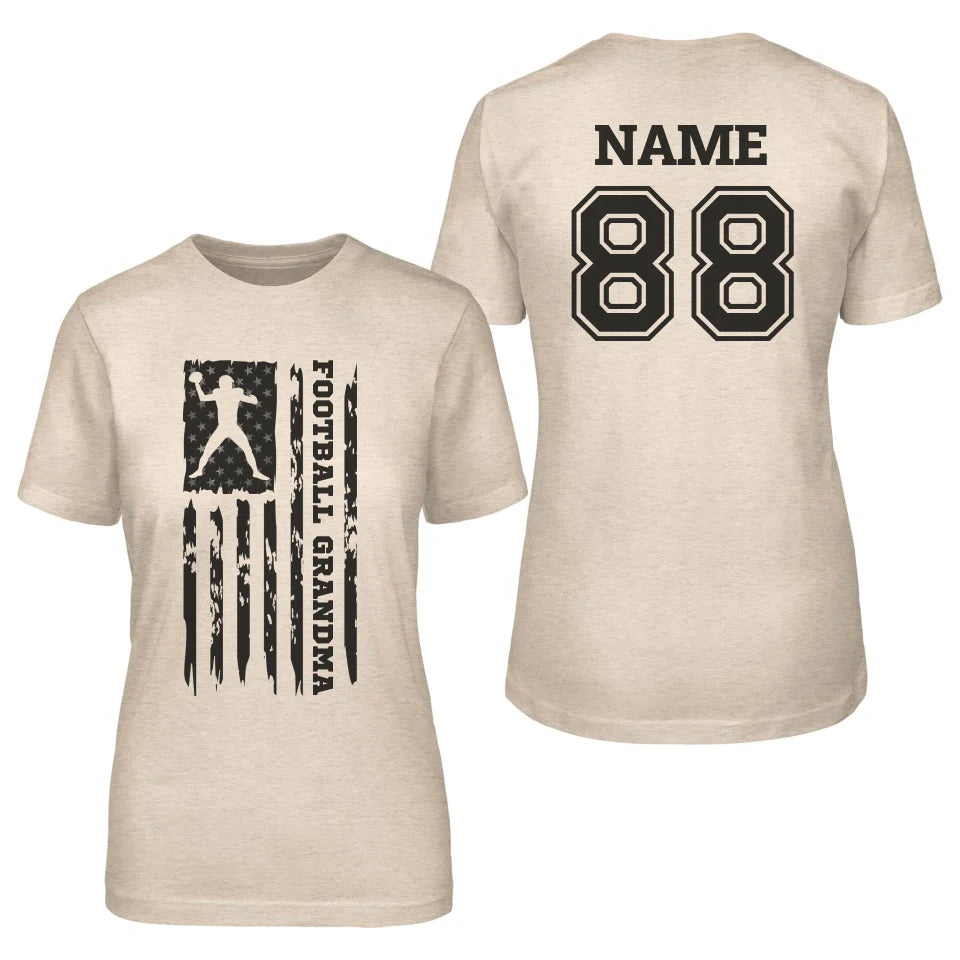 Football Grandma Vertical Flag With Football Player Name on a Unisex T-Shirt with a Black Graphic