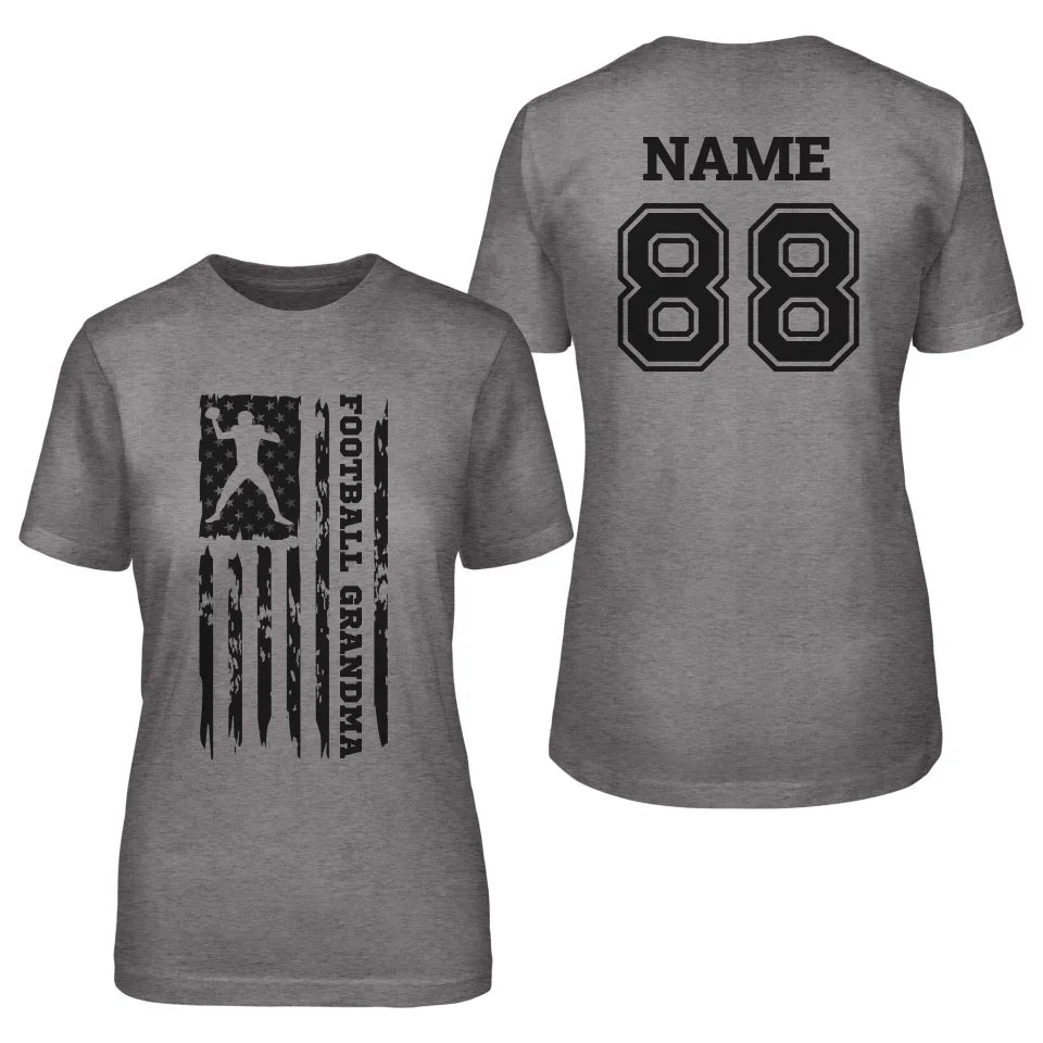 Football Grandma Vertical Flag With Football Player Name on a Unisex T-Shirt with a Black Graphic