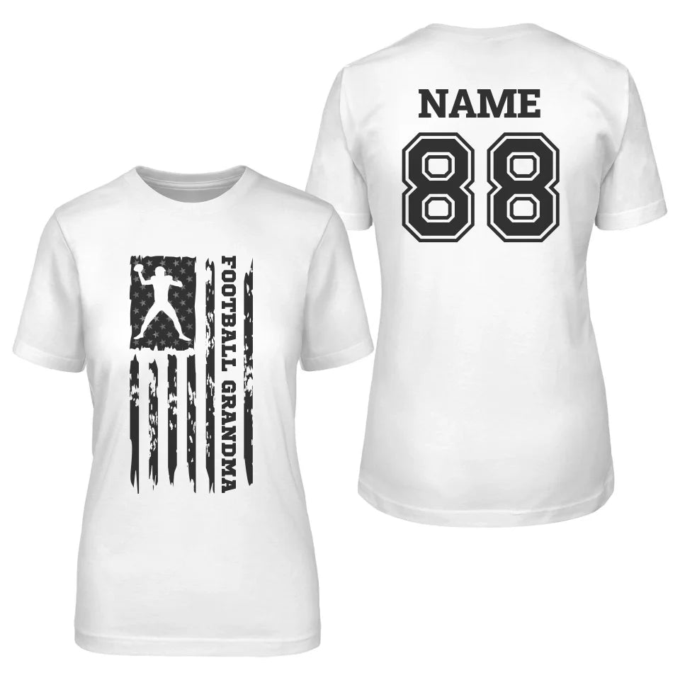 Football Grandma Vertical Flag With Football Player Name on a Unisex T-Shirt with a Black Graphic