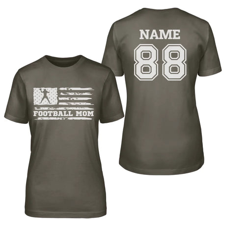 Football Mom Horizontal Flag With Football Player Name on a Unisex T-Shirt with a White Graphic