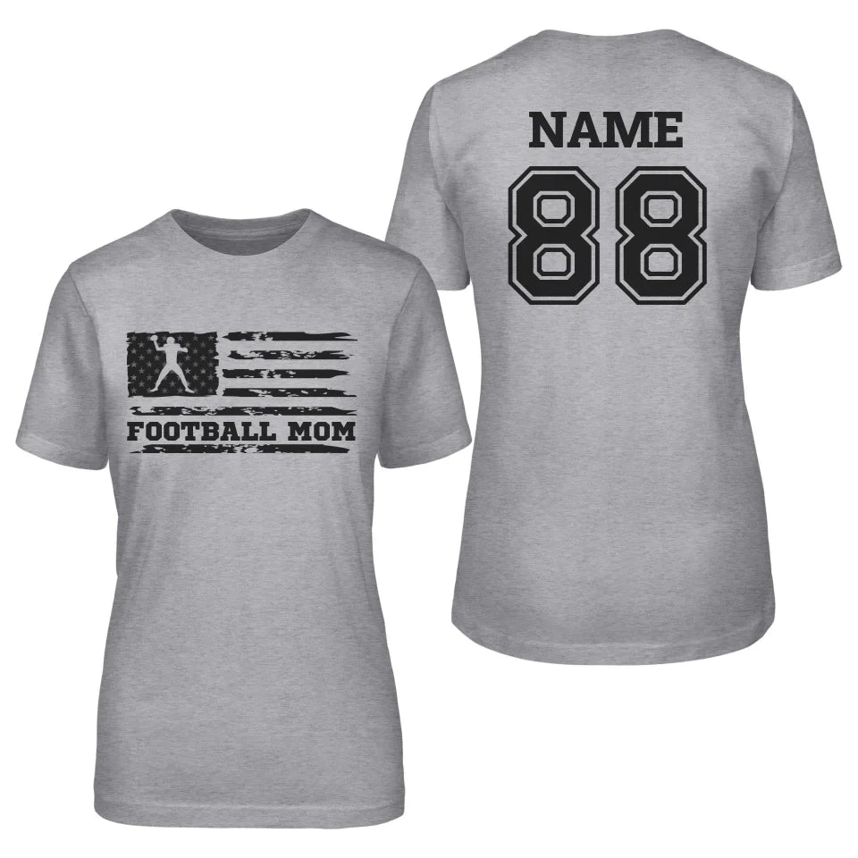 Football Mom Horizontal Flag With Football Player Name on a Unisex T-Shirt with a Black Graphic