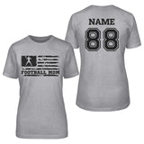 Football Mom Horizontal Flag With Football Player Name on a Unisex T-Shirt with a Black Graphic