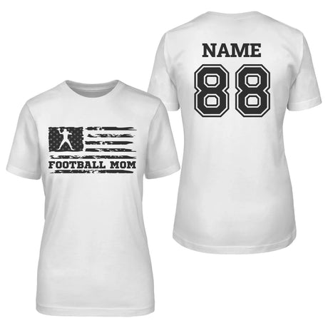 Football Mom Horizontal Flag With Football Player Name on a Unisex T-Shirt with a Black Graphic