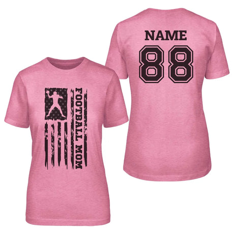 Football Mom Vertical Flag With Football Player Name on a Unisex T-Shirt with a Black Graphic