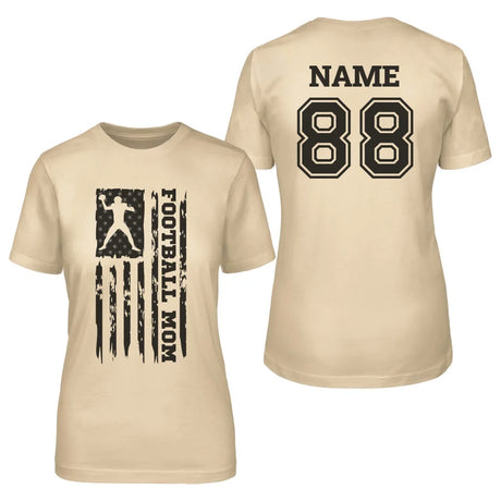 Football Mom Vertical Flag With Football Player Name on a Unisex T-Shirt with a Black Graphic