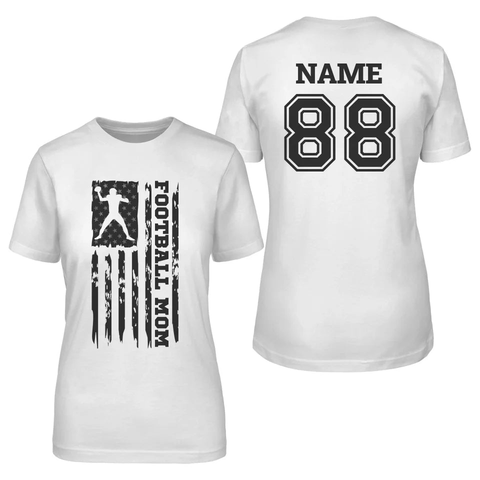 Football Mom Vertical Flag With Football Player Name on a Unisex T-Shirt with a Black Graphic