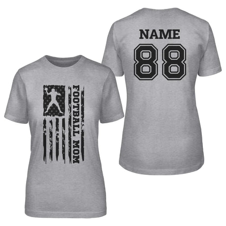 Football Mom Vertical Flag With Football Player Name on a Unisex T-Shirt with a Black Graphic