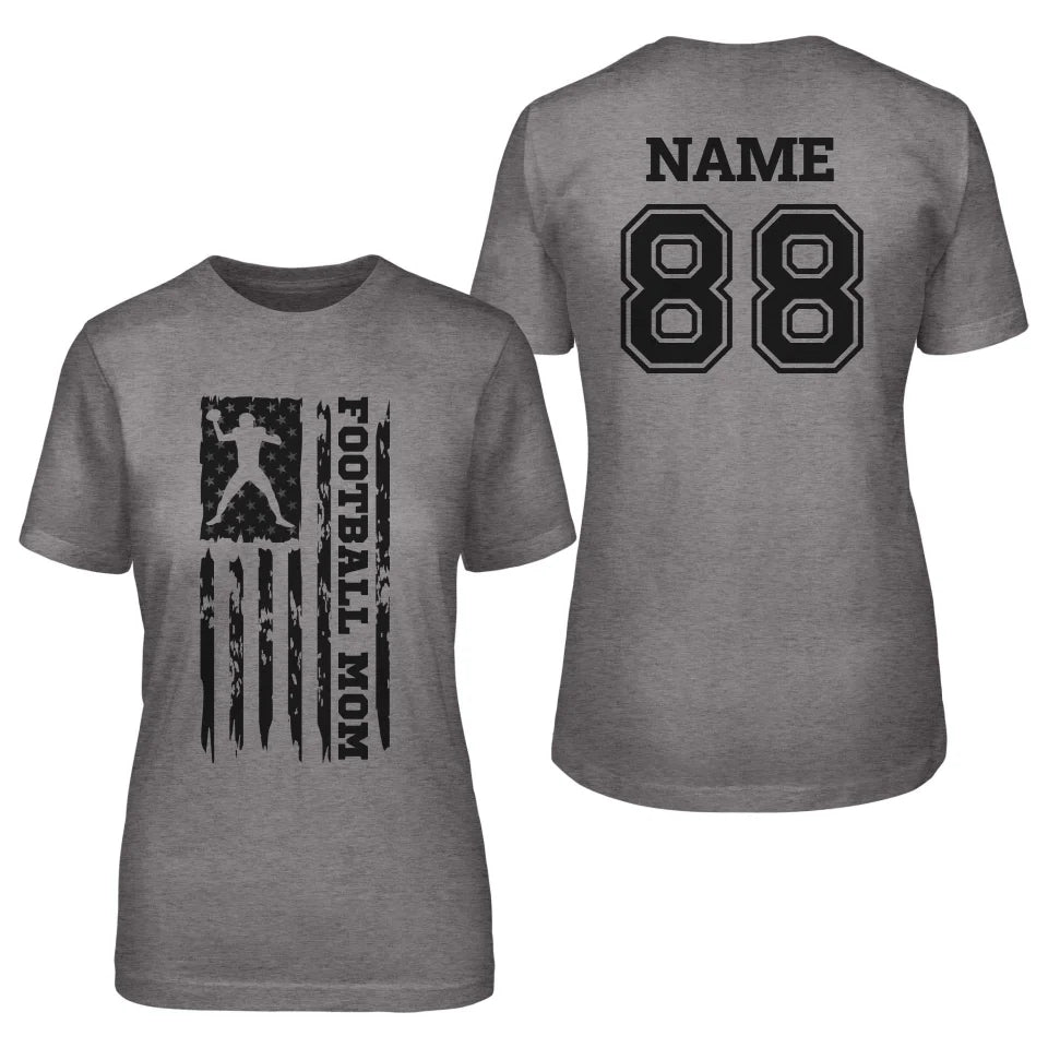 Football Mom Vertical Flag With Football Player Name on a Unisex T-Shirt with a Black Graphic