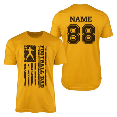 Football Dad Vertical Flag With Football Player Name on a Men's T-Shirt with a Black Graphic