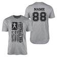 Football Dad Vertical Flag With Football Player Name on a Men's T-Shirt with a Black Graphic