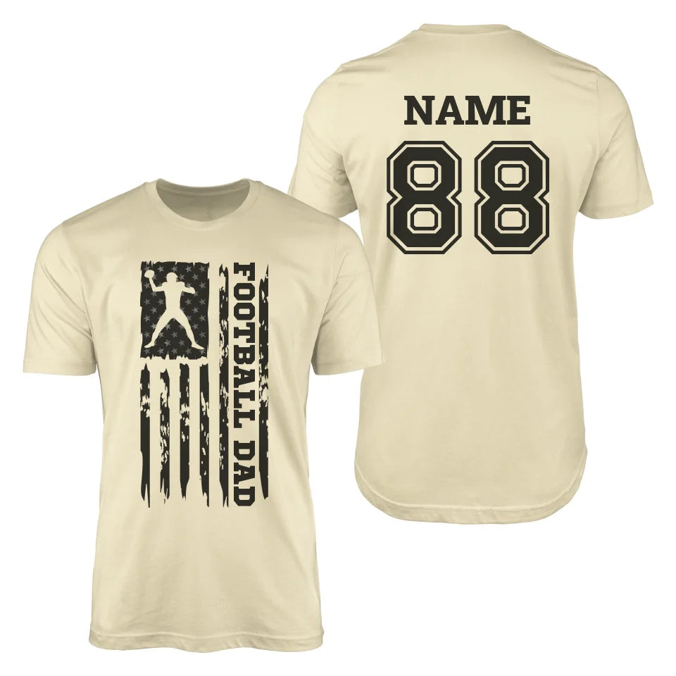 Football Dad Vertical Flag With Football Player Name on a Men's T-Shirt with a Black Graphic