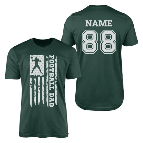 Football Dad Vertical Flag With Football Player Name on a Men's T-Shirt with a White Graphic