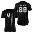 Football Dad Vertical Flag With Football Player Name on a Men's T-Shirt with a White Graphic