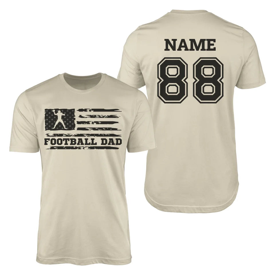 Football Dad Horizontal Flag With Football Player Name on a Men's T-Shirt with a Black Graphic