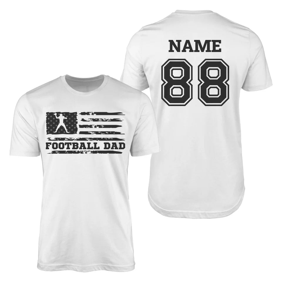 Football Dad Horizontal Flag With Football Player Name on a Men's T-Shirt with a Black Graphic