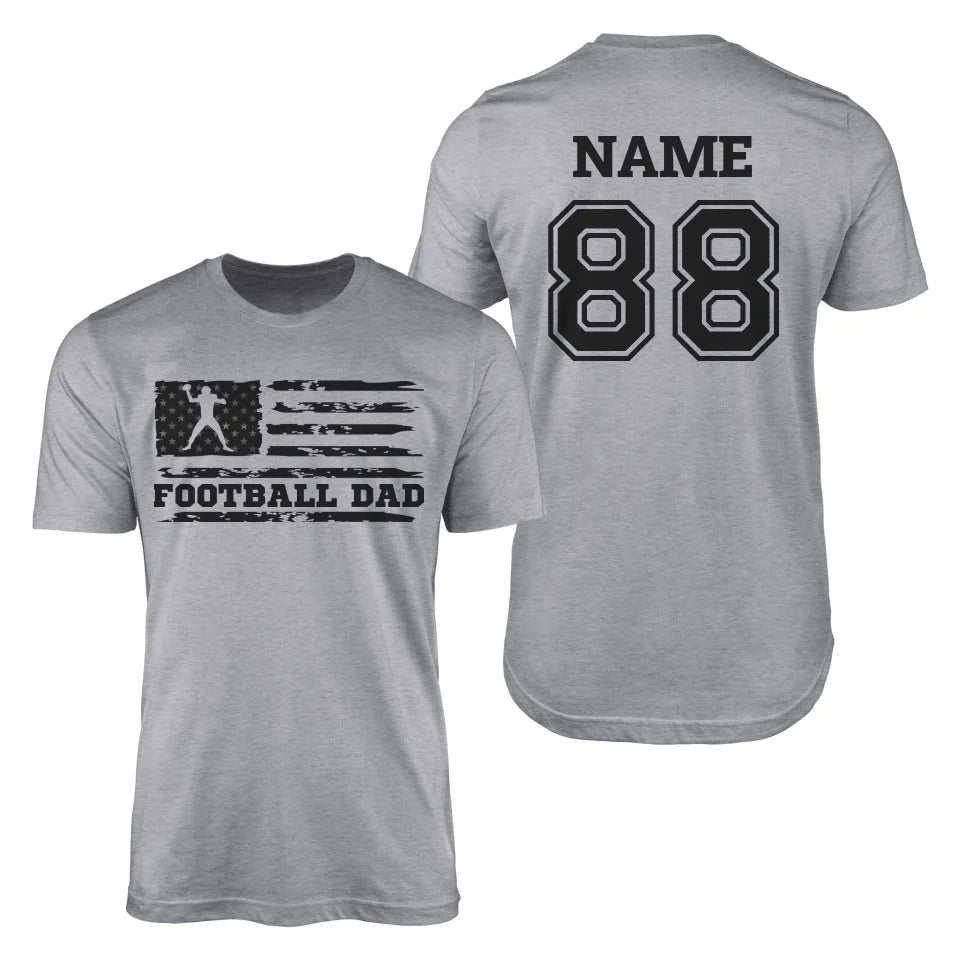 Football Dad Horizontal Flag With Football Player Name on a Men's T-Shirt with a Black Graphic