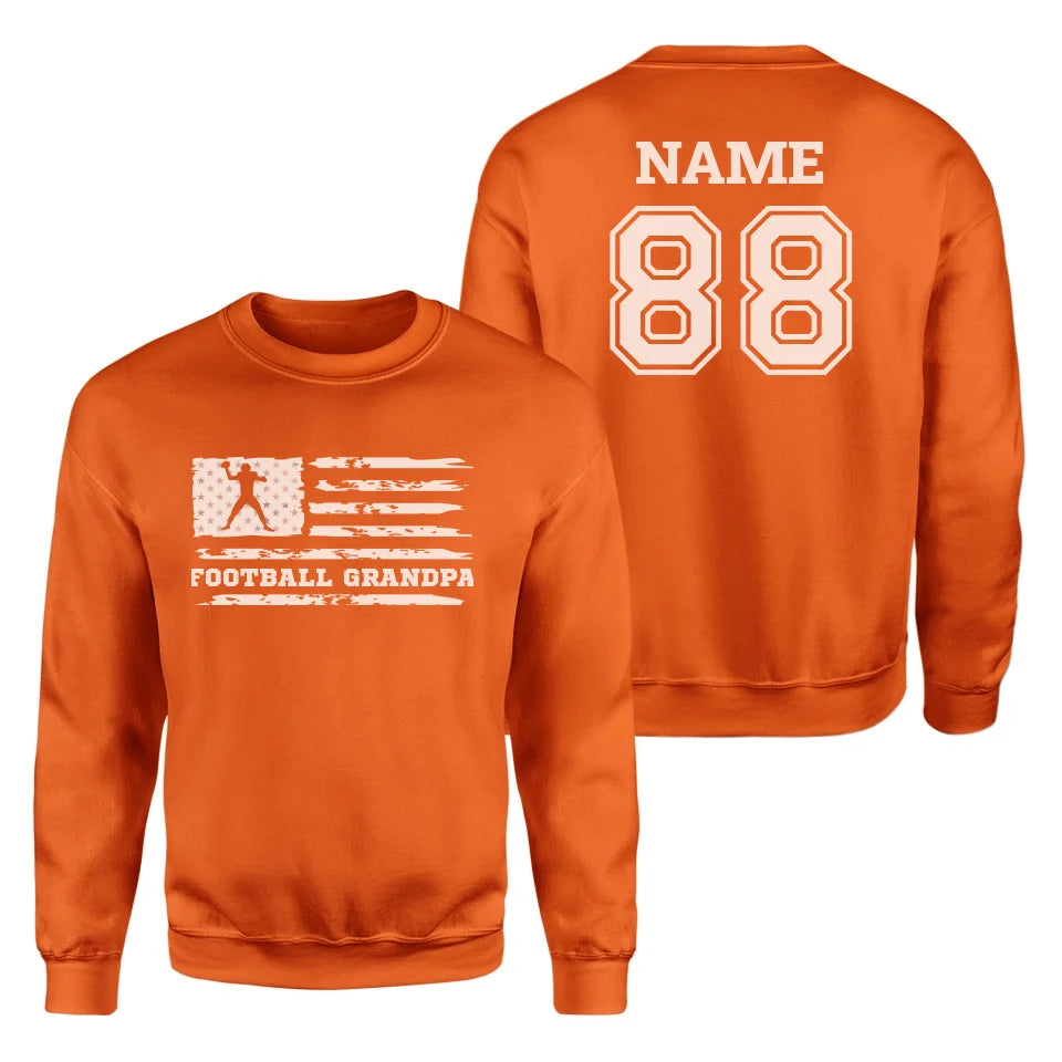 Football Grandpa Horizontal Flag With Football Player Name on a Sweatshirt with a White Graphic