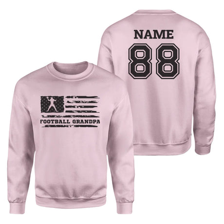 Football Grandpa Horizontal Flag With Football Player Name on a Sweatshirt with a Black Graphic