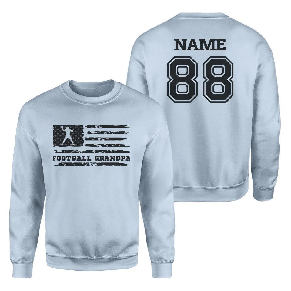 Football Grandpa Horizontal Flag With Football Player Name on a Sweatshirt with a Black Graphic