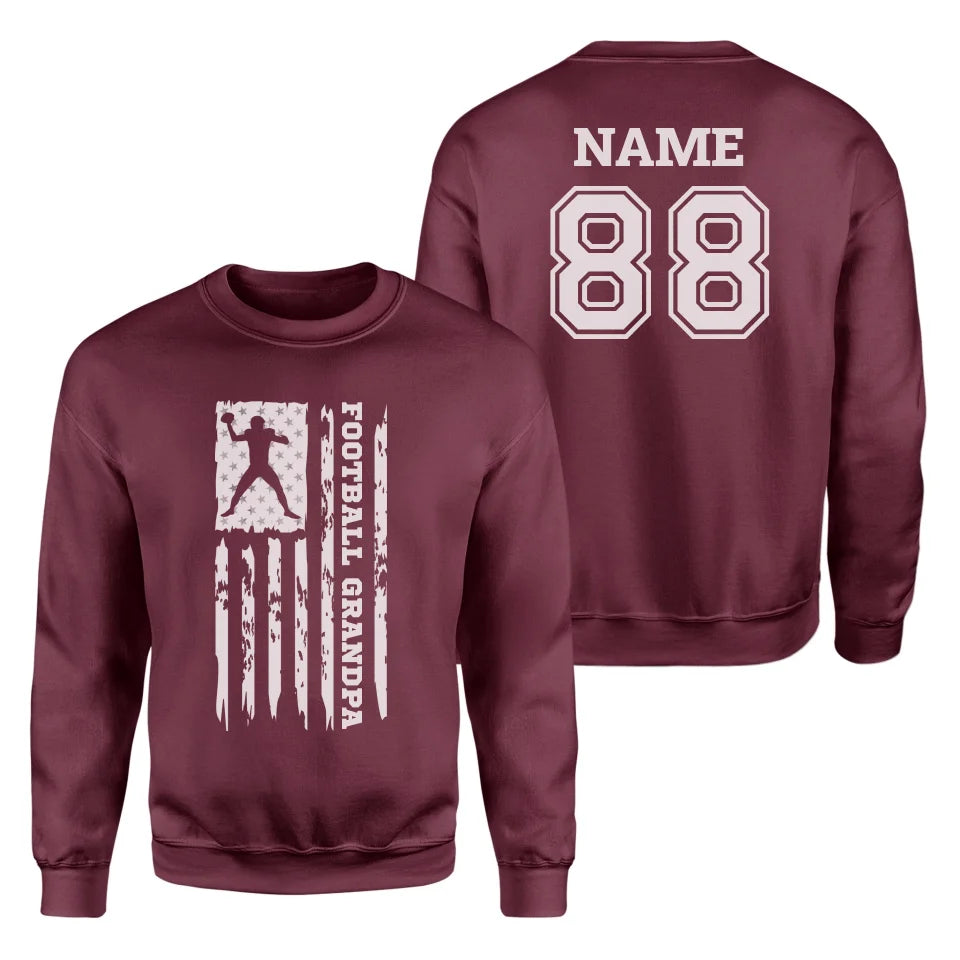 Football Grandpa Vertical Flag With Football Player Name on a Sweatshirt with a White Graphic