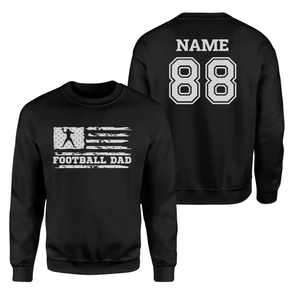 Football Dad Horizontal Flag With Football Player Name on a Sweatshirt with a White Graphic