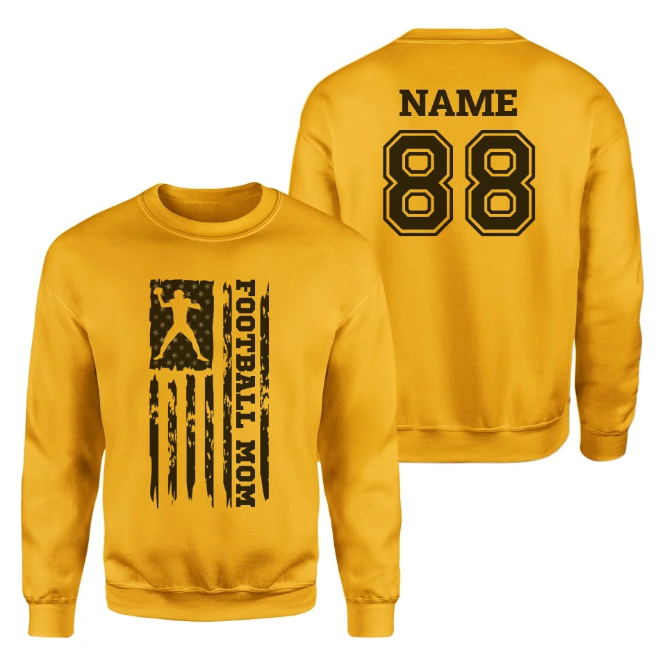 Football Mom Vertical Flag With Football Player Name on a Sweatshirt with a Black Graphic