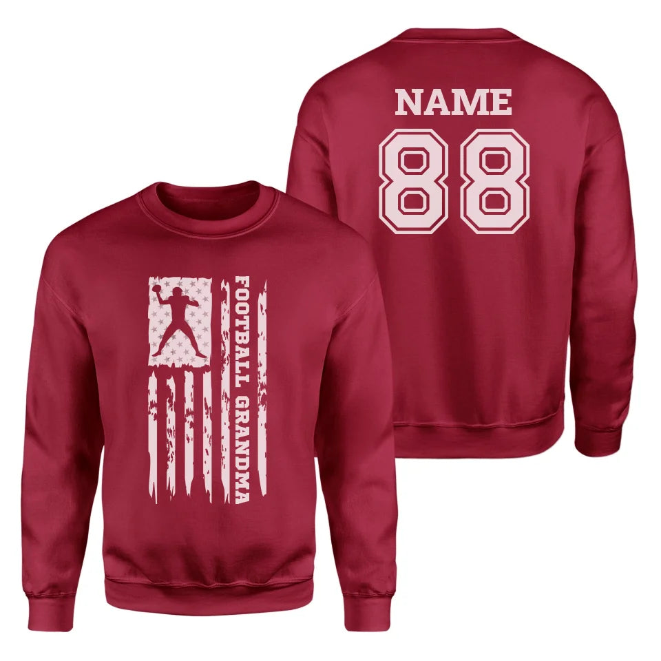 Football Grandma Vertical Flag With Football Player Name on a Sweatshirt with a White Graphic