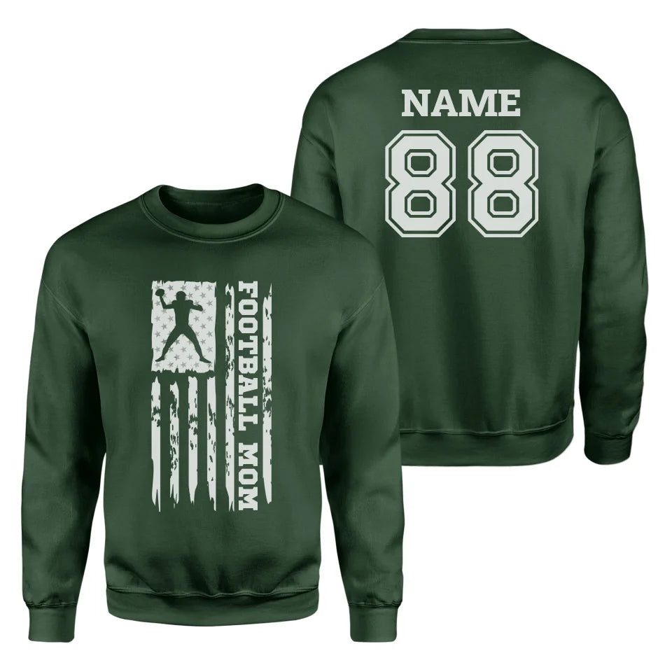 Football Mom Vertical Flag With Football Player Name on a Sweatshirt with a White Graphic