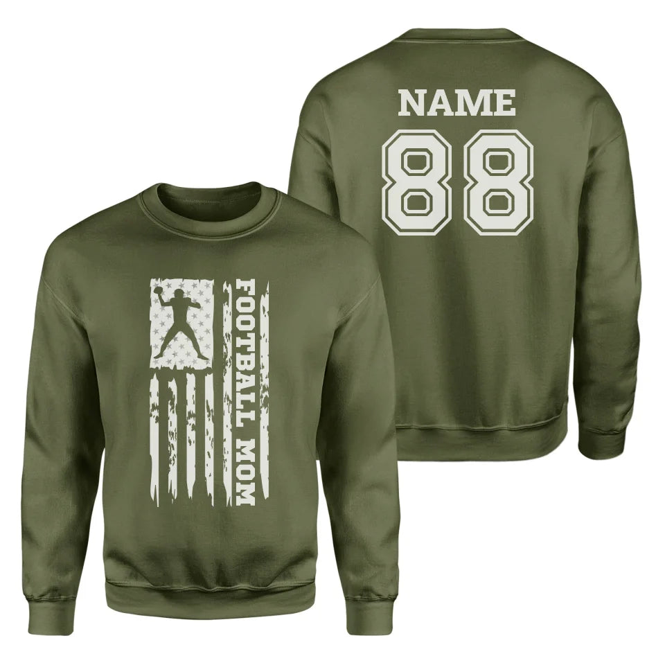 Football Mom Vertical Flag With Football Player Name on a Sweatshirt with a White Graphic