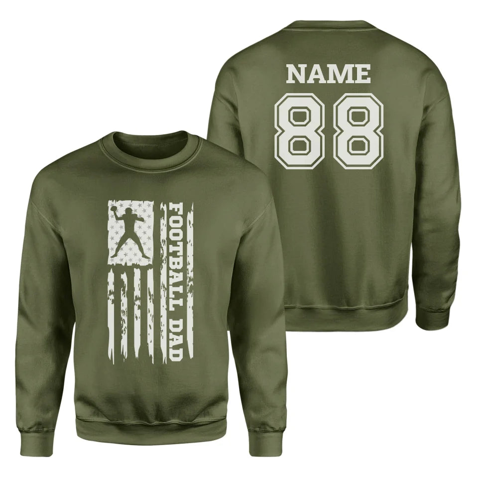 Football Dad Vertical Flag With Football Player Name on a Sweatshirt with a White Graphic