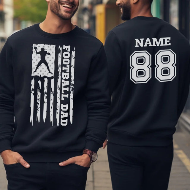 Football Dad Vertical Flag With Football Player Name on a Sweatshirt with a White Graphic