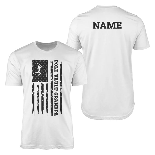 Pole Vault Grandpa Vertical Flag With Pole Vaulter Name on a Men's T-Shirt with a Black Graphic